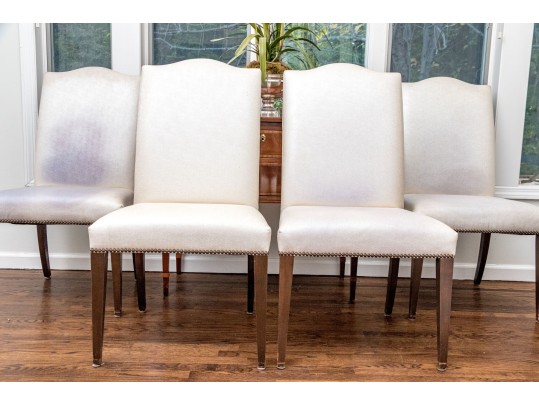 Set Of Four Faux Shagreen Upholstered Camel Back Dining Chairs