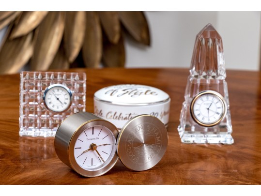 Collection Of Table Top Clocks And Box Including Tiffany & Co And Waterford