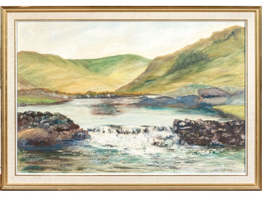 J. Scarry (Irish, 20th C.) Oil On Board, Landscape With River And Waterfall