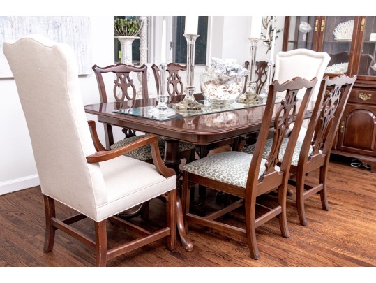 Double Pedestal Extension Dining Table With Eight Chippendale Style Chairs