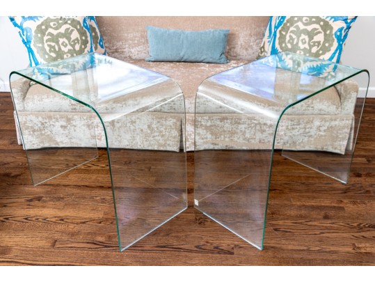 Chic Pair Of Glass Waterfall Tables