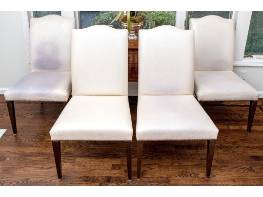 Set Of Four Faux Shagreen Upholstered Camel Back Dining Chairs