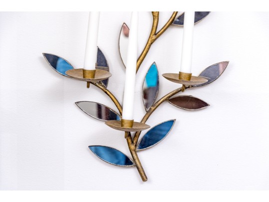 Pair Of Fabulous Mirrored Three Light Wall Sconces