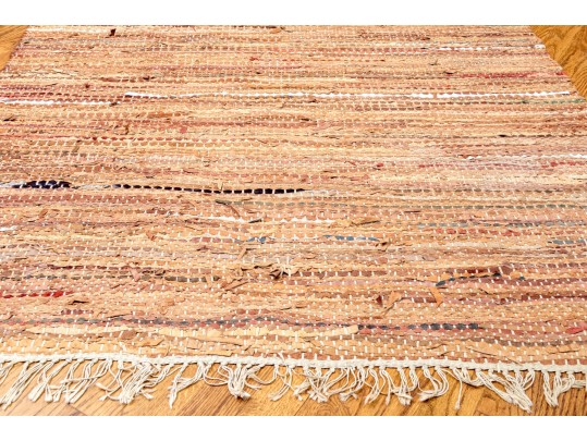 Leather And Fabric Chindi Dhurrie Accent Carpet, 6'-1