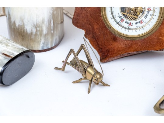 Eclectic Collection Of Table Top Items With Barometer