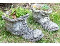 Whimsical Pair Of Cast Stone Boot Form Planters