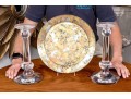 Decorative Group With Gilt Splashed Glass Charger And Pair Of Glass Candlesticks