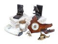 Eclectic Collection Of Table Top Items With Barometer
