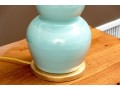 Pair Of Festoni Triple Gourd Celadon Ceramic Table Lamps