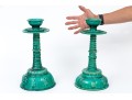 Pair Of Turquoise Glazed Moulded Ceramic Candlesticks