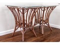 Glamorous Pair Of Carved Faux Bamboo And Rattan Tables With Glass Tops
