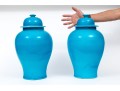 Quality Pair Of Cerulean Blue Glazed Baluster Jars