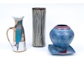 Studio Pottery Pitcher, Vases, And Underplate