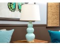 Pair Of Festoni Triple Gourd Celadon Ceramic Table Lamps
