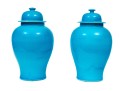 Quality Pair Of Cerulean Blue Glazed Baluster Jars
