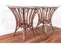 Glamorous Pair Of Carved Faux Bamboo And Rattan Tables With Glass Tops
