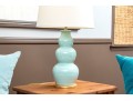 Pair Of Festoni Triple Gourd Celadon Ceramic Table Lamps