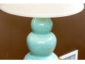 Pair Of Festoni Triple Gourd Celadon Ceramic Table Lamps