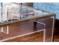 Luxurious Glass, Brass, And Lucite Cocktail Table