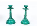 Pair Of Turquoise Glazed Moulded Ceramic Candlesticks