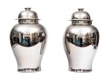 Pair Of Sleek Chrome Glazed Lidded Baluster Jars