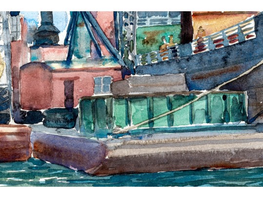 William L. Drake (1929-2019) Watercolor On Paper - Double Sided Wharf Scene