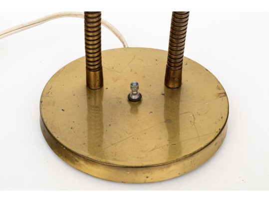 Vintage Fiberglass And Brass Double Gooseneck Adjustable Table Lamp