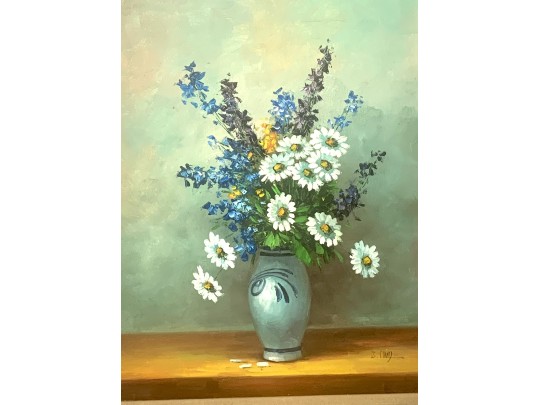 Signed Hand Painted Oil On Canvas Floral Still Life