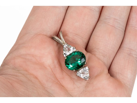 Sterling Pendnat With Stones Of Green Siberian Quartz And Danburite