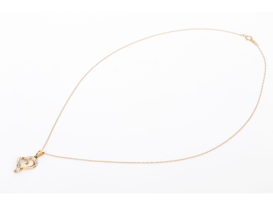 14k Yellow Gold Retro Diamond Set Heart Pendant, App. 0.04 TCW, With Chain