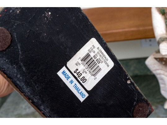 Pair Of Decorative Thai Carved And Inlaid Figures On Stands