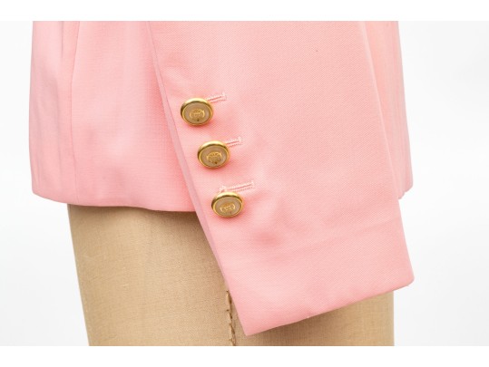 Escada, Margaretha Ley Vintage Vibrant Pink And Cream Wool Button Front Blazer, Size 38