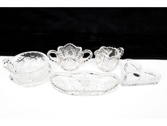 Group Of Six Vintage Cut Crystal Table Wares
