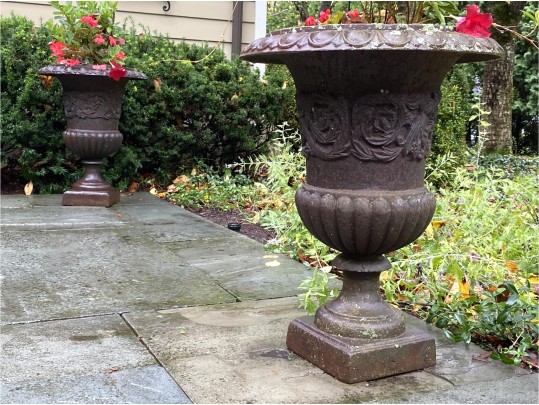 A Fine Pair Of Classical Cast Iron Campana Footed Urn Planters
