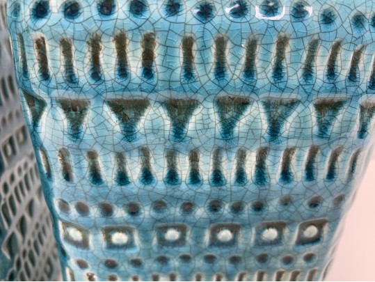 Pair Of Tozai Turquoise Crackle Glaze Vases