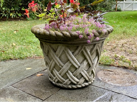 Cast Cement Basket Weave Pattern Planter 