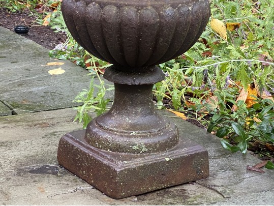 A Fine Pair Of Classical Cast Iron Campana Footed Urn Planters