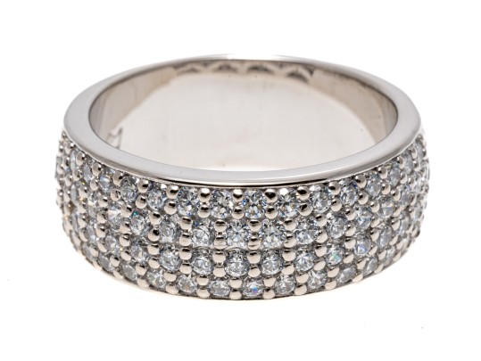 Sterling Silver Pave Set CZ Band Ring, Size 9