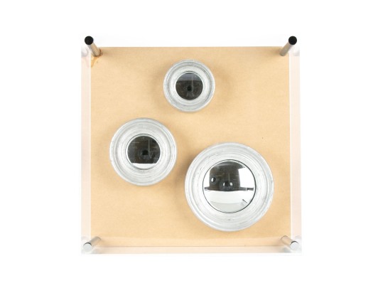 Contemporary Assemblage Of Three Cased Convex Mirrors