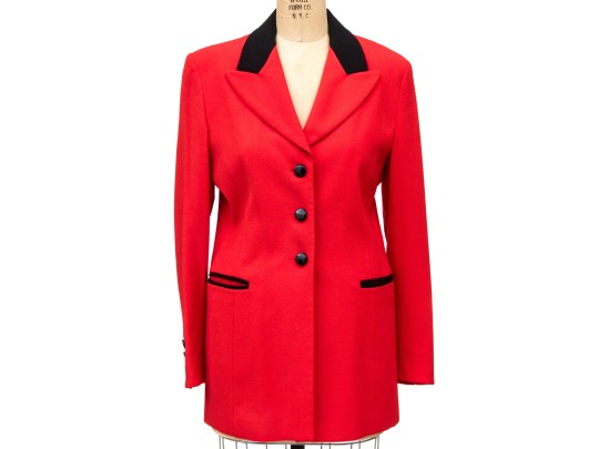 Escada By Margaretha Ley Striking Vintage Red And Black Button Front Blazer, Size 33