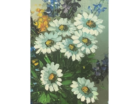 Signed Hand Painted Oil On Canvas Floral Still Life