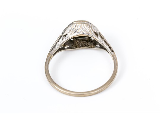 14k White Gold Vintage Filigree And Diamond Ring, App. 0.08 CTS, Size 7.25