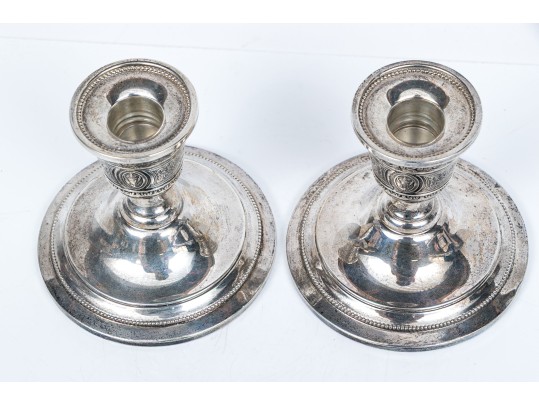 Pair Of Wedgwood International Sterling Silver Weighted Candlesticks