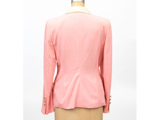 Escada, Margaretha Ley Vintage Vibrant Pink And Cream Wool Button Front Blazer, Size 38