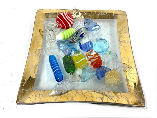 Classic Mid Century Murano Glass Candy With Annie Glass Plate