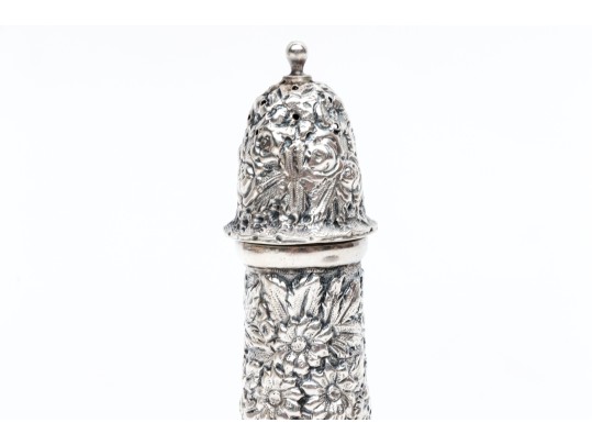 American High Relief Sterling Silver Salt With Spoon And Caster, 3.16 Ozt.