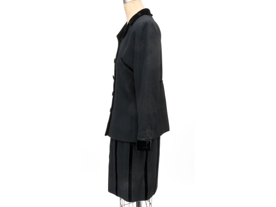 Valentino Miss Valentino Black Wool And Velvet Jacket And Skirt Suit, Size 16