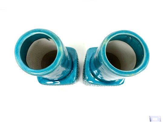 Pair Of Tozai Turquoise Crackle Glaze Vases