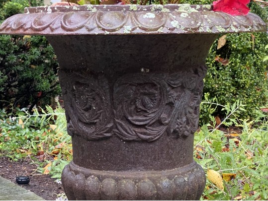 A Fine Pair Of Classical Cast Iron Campana Footed Urn Planters