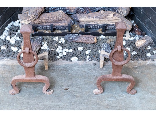 Pair Of Antique Iron Andirons